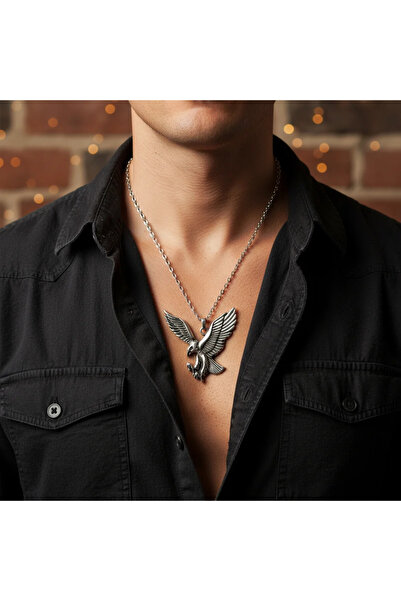 Alooya Görkemli Kartal Gümüş Kaplama Düz Zincir Kolye