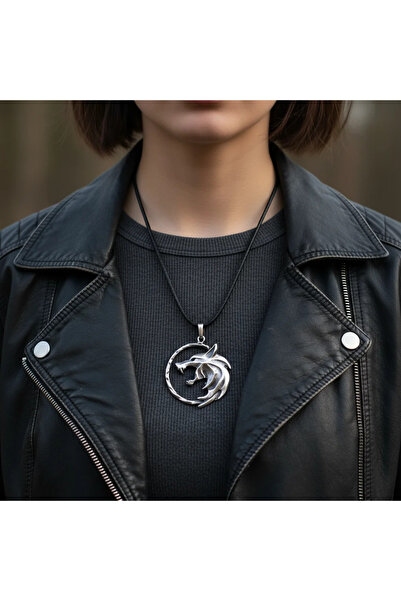 Alooya Fantastik Witcher 3 Gümüş Kaplama Deri İp Kolye