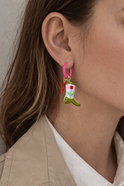 Markiz Takı أقراط من زجاج مورانو باللون الأخضر مع تفاصيل الفلفل الأحمر