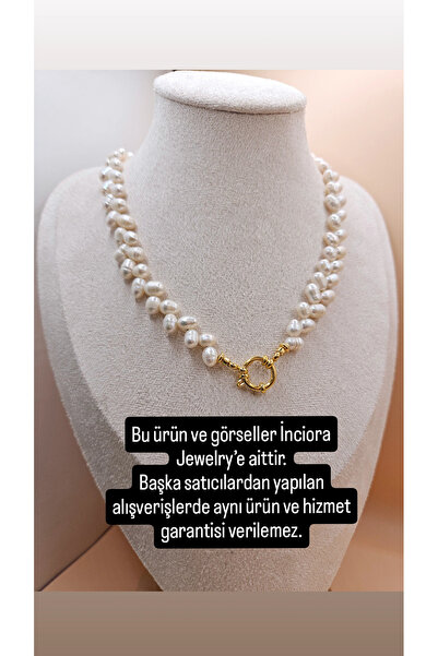 İNCİORA JEWELRY Gerçek Doğal İnci Kelebek-Başak Dizilim Gemici Kilitli Set