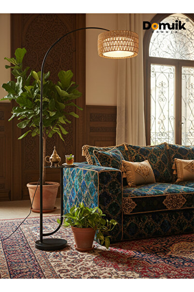 Domuik مصباح أرضي عصري من الخيزران مع أرفف، مصابيح أرضية ريفية قائمة مع إمكان...