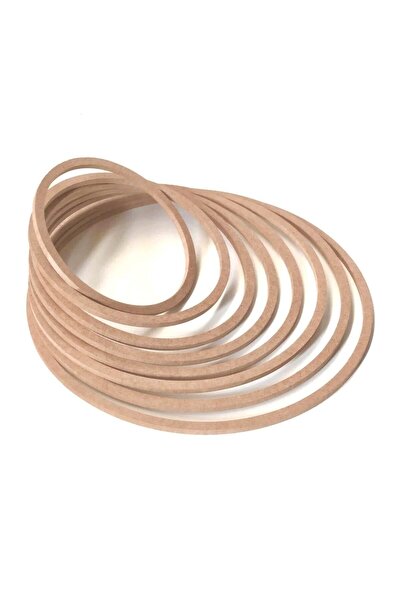 Buradadavar Hobi Ahşap 8-Piece Raw MDF, 8mm Thickness, 30 cm Pulley, Paintable Screwless Pulley, Macrame Ring, Dream Catcher