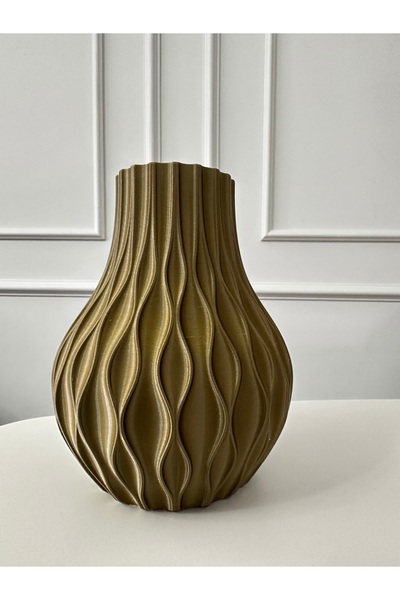 ALFA3DBASKI Modern Dalga Desenli Dekoratif Vazo -3D Baskı Şık Tasarım Bronz Renk