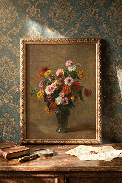 epiqart Zinnias - Vintage Desenli Çerçeve