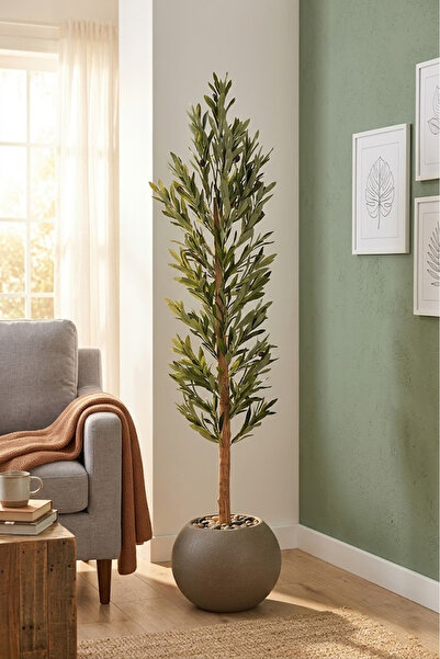 co arma شجرة زيتون اصطناعية بطول 160 سم مركن مكور اسود كبير