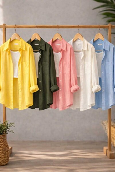 blackbonds Kadın 5li Sarı Haki Beyaz Pembe Mavi Pamuklu Oversize Pamuklu Kete...