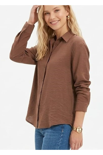 MONAMORE Women's Stonewashed Silk Visual Effect Epaulettes Modal Shirt