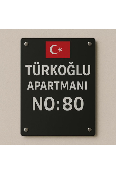 Outdoor One Kişiye Özel Türk Bayrağı Kapı İsimliği | Yazılı Pleksi Apartman &...