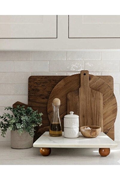 İDAY HOME Doğal Mermer Sunumluk, Top Ayaklı Sunumluk, Kurabiyelik, Kek Standı