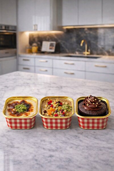 Trend Hediye Sepeti 25'li Kare Kırmızı Pötikare Gold Muffin Kek Kalıbı , Tatl...