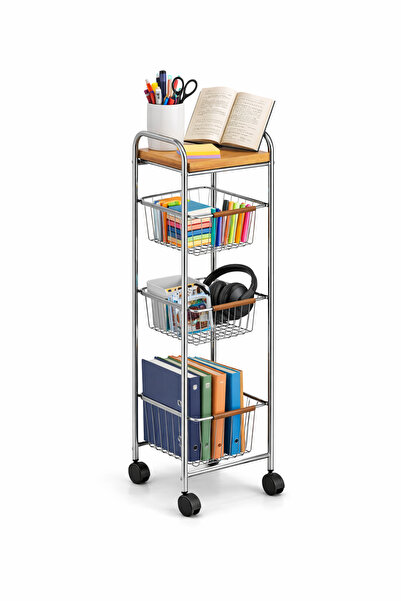 OEM Raft Îngust cu 3 Etaje și Roți, Metal & Lemn – Organizator Multifuncționa...