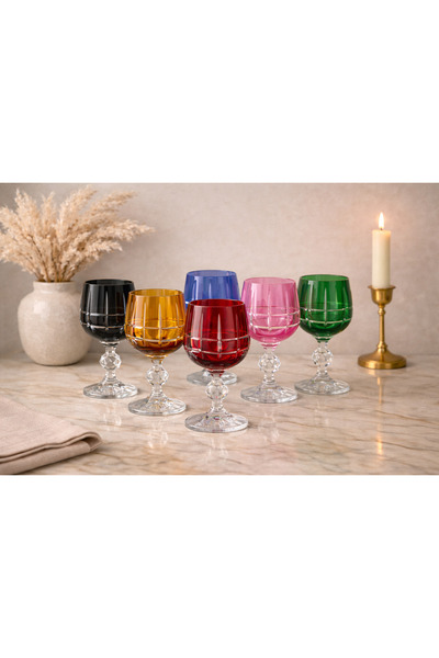BOHEMİA CRYSTAL 150 مل، طقم من 6 أكواب ملونة للقهوة والماء |   طقم أكواب زجاجية