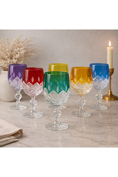 BOHEMİA CRYSTAL 150 مل، طقم من 6 أكواب ملونة للقهوة والماء |   طقم أكواب زجاجية
