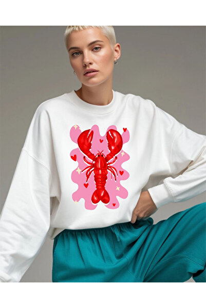 Tubinyoo Heart Lobster Printed 3 Thread Crew Neck Sweatshirt