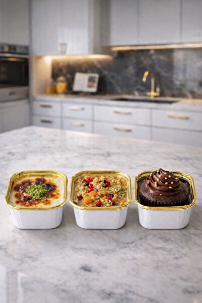 Trend Hediye Sepeti 25'li Kare Beyaz Gold Muffin Kek Kalıbı , Tatlı Kasesi , ...