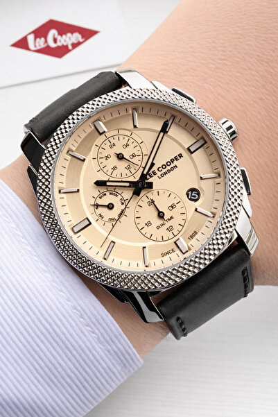 Lee Cooper ساعة يد رجالية من الجلد مقاومة للماء 5 Atm مع تقويم ELC08154.351
