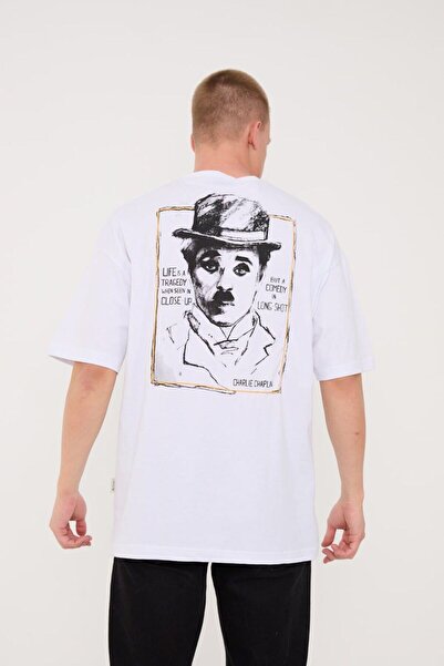 LOVELYSTORE Charlie Chaplin, brodat în alb-negru, unisex tricou
