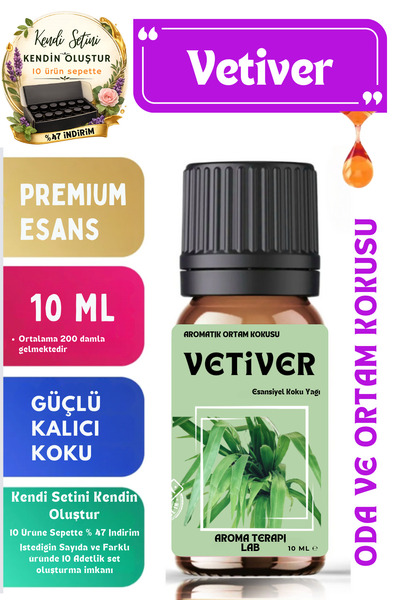 Aroma Terapi Lab Vetiver - Esansiyel Koku Yağı - Aromatik Oda ve Ortam Kokusu...