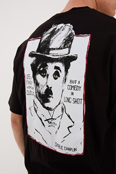 LOVELYSTORE Charlie Chaplin, brodat în alb-negru, unisex tricou