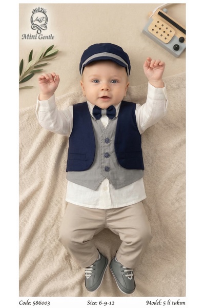 Baby shine Luxury Turkish boys' set made of natural cotton and linen - 6 piec...