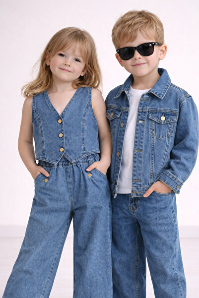 Store KIZ DENİM YELEK PANTOLON TAKIM