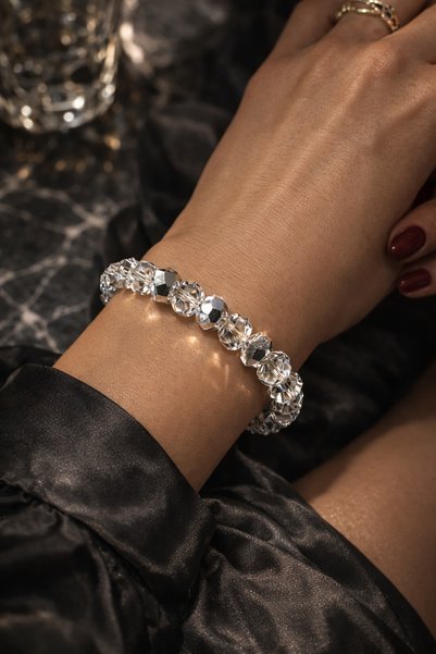 LuneraBag Women's Bracelet with Special Crystal Stones – Stylish Elegant Elastic Bracelet with Shiny Stones, Daily and Special Occasion Gift Jewelry