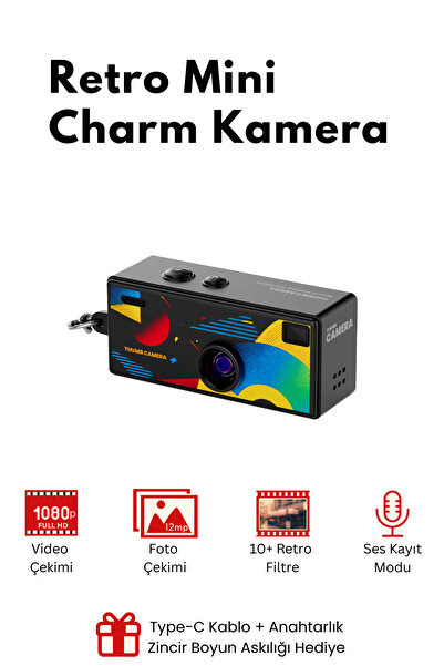 RoseandRoses Charm Anahtarlık Dijital Fotoğraf Makinesi Retro Filtreli Mini V...
