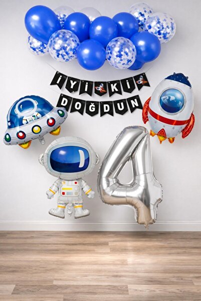 Patladı Gitti Космічний концепт 4 роки День народження Набір для святкування;...