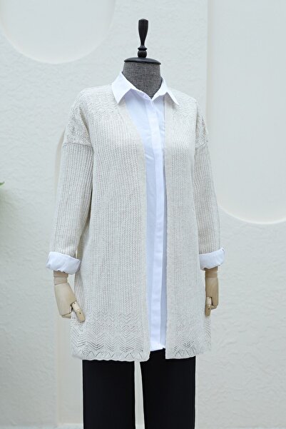 Modamorfo Skirt Patterned Openwork Cardigan - Stone