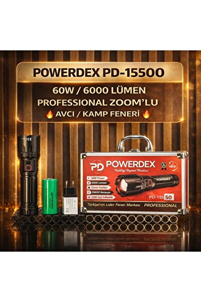 powerdex PD-15500 60W / 6000 Lümen Profesyonel Zoomlu Güçlü Uzun Menzilli Avc...