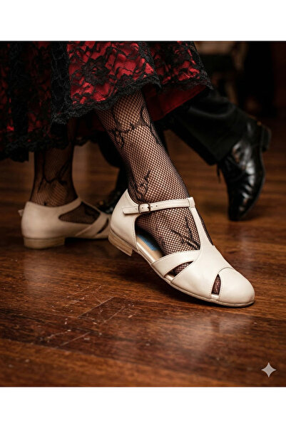 bitangosu Swingtime – T-Strap Swing-Lindy Hop- Dance Shoes (White Leather)