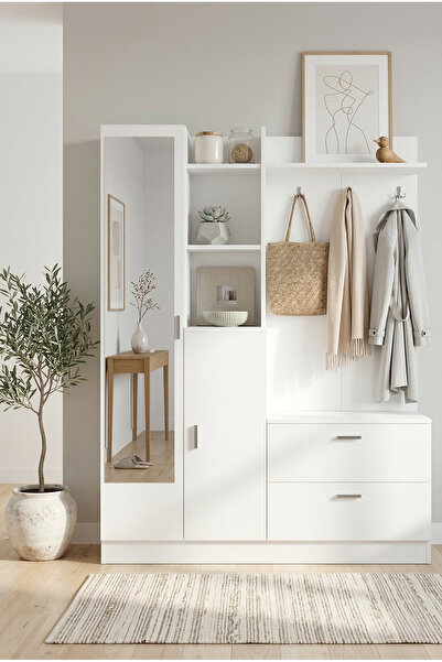 Robin Home Jessie Vestiyer Ayakkabılık Portmanto Aynalı Raf Beyaz