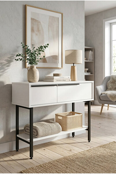 Robin Home Dresuar Antre Hol Kapaklı 100cm Metal Ayaklı Beyaz