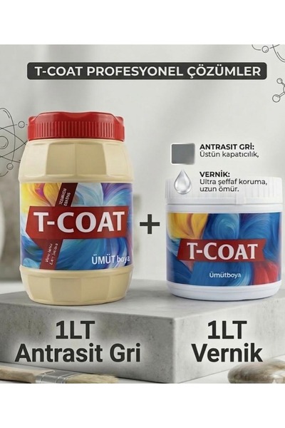 mbs kimya T-COAT Yeni Nesil Dönüşüm Boyası (Antrasit Gri1lt-1Lt Vernik)