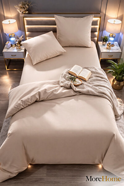 MORE HOME ملاءة مطاطية قطعة مفرد طقم غطاء لحاف - بيج