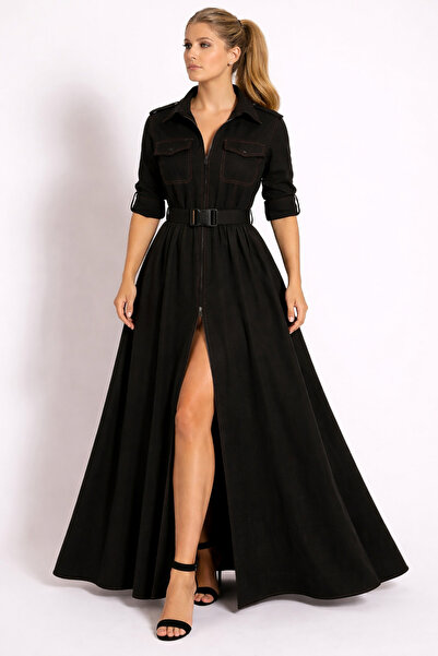 UNTIMELY Utility Detaylı Maxi Şık Fermuarlı Tasarım Elbise