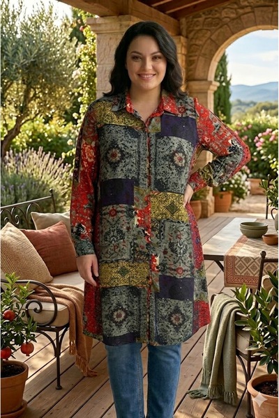 elma abone قميص نسائي صيفي مقاس كبير منقوش من الفيسكون