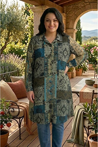 elma abone قميص نسائي صيفي مقاس كبير منقوش من الفيسكون