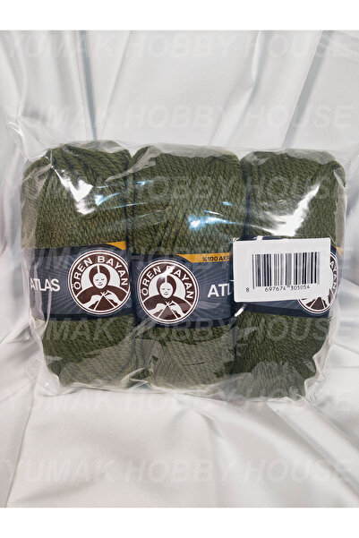 Ören Bayan ATLAS Haki Yeşil El Örgü İpi (3 Adet) - Renk: 077