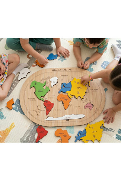 les doyen Ahşap Dünya Kıtalar Haritası Montessorie Bul Tak Puzzle