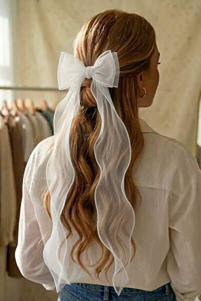 PETEK AKSESUAR Γυναικείο Μακρύ Φιόγκο από Τούλι Λευκό