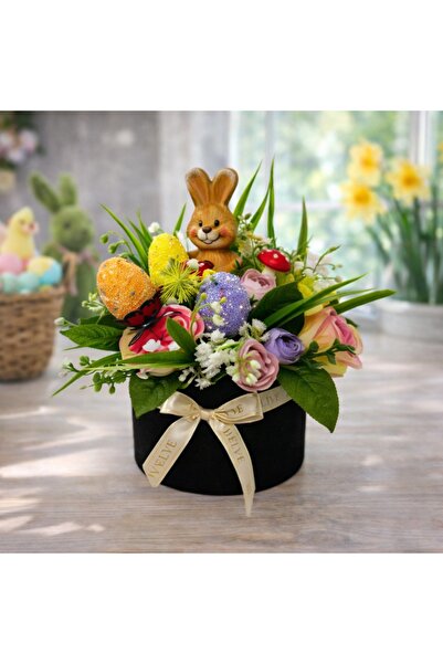 velve Aranjament floral Easter,decoratiune iepure,plante verzi,trandafiri,lac...