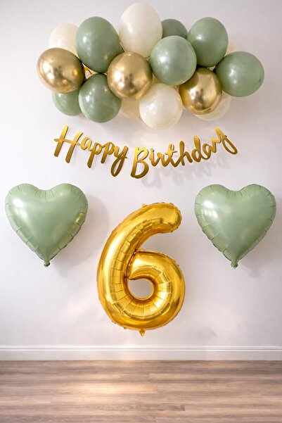 Patladı Gitti Σετ γενεθλίων Adaçayı Concept για 6 ετών; Πράσινο Χρώμιο-Χρυσό-...