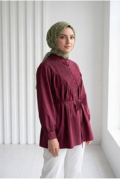 BENAHOLL Πουκάμισο Vildan V με ραβδώσεις από ποπλίνα-NA820 Βουργουνδίας