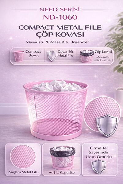 Need ND-1060 Masaüstü & Masa Altı Metal File Çöp Kovası – Small Organizer (To...