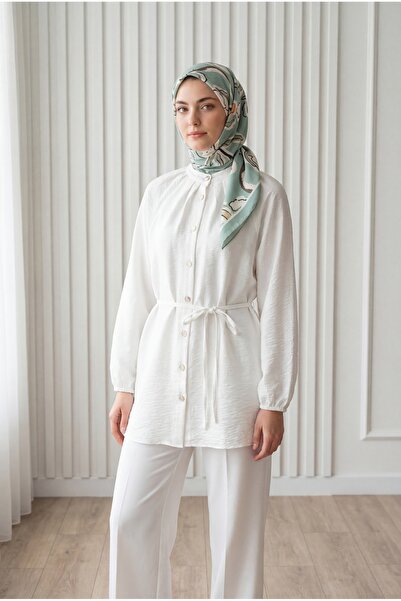 BENAHOLL Πουκάμισο με μανίκια με κορδόνια και χρυσά κουμπιά-NA784 Λευκό