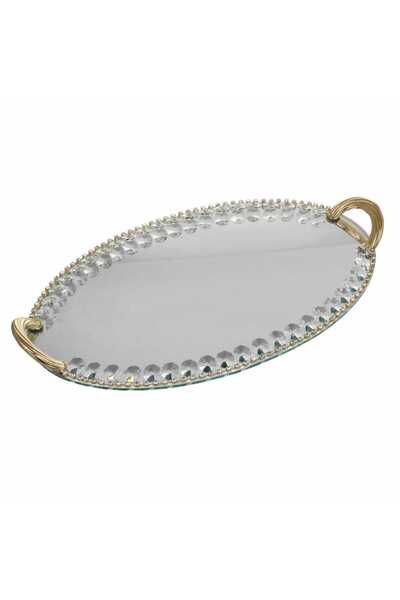 HİLALKRİSTAL KRİSTAL TAŞLI GOLD KAPLAMA AYNALI NİŞAN ÇİKOLATASI SÖZ TEPSİSİ