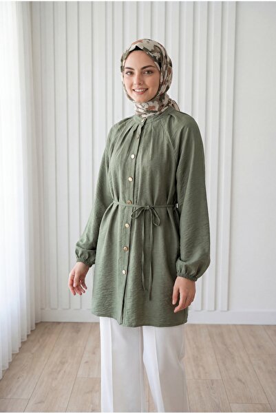 BENAHOLL Πουκάμισο με μανίκια με κορδόνια και χρυσά κουμπιά-NA784 Πράσινο