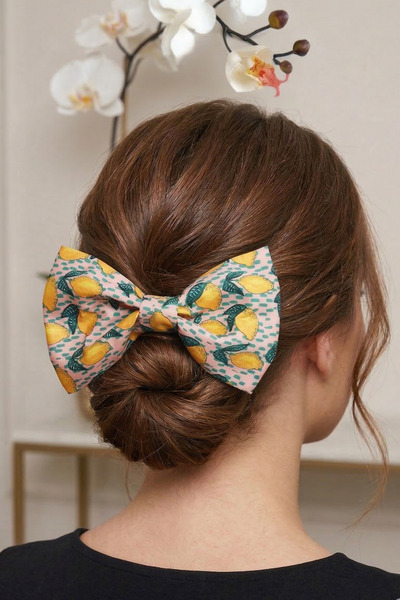 PETEK AKSESUAR مشبك فيونكة كبير تلقائي منقوش بالليمون المورق