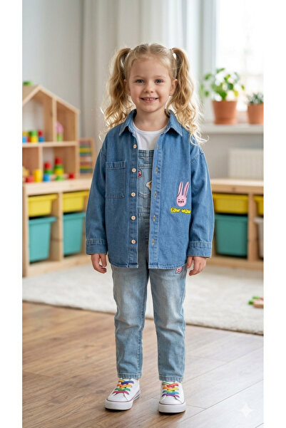 Motebarn Wear Girl's Blue Denim Shirt - Rabbit Embroidery and Pocketed Denim ...
